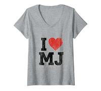 Donna I Love MJ Heart Initials M.J. Fan Merch Vintage Design 1 Maglietta con Collo a V