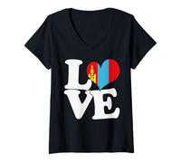 Donna I Love Mongolia Flag Heart Viaggio Patriottico Maglietta con Collo a V