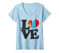 Donna I Love Mongolia Flag Heart Viaggio Patriottico Maglietta con Collo a V