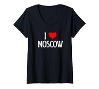 Donna I Love Moscow Russia Russia Famiglia Russa Vacanze Viaggi Souvenir Maglietta con Collo a V