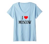 Donna I Love Moscow Russia Russia Famiglia Russa Vacanze Viaggi Souvenir Maglietta con Collo a V