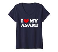 Donna I Love My Asami, Amo Il Mio Asami Maglietta con Collo a V, Navy, XXL