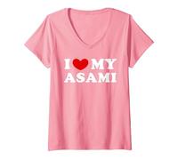 Donna I Love My Asami, Amo Il Mio Asami Maglietta con Collo a V, Rosa, L