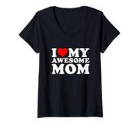Donna I Love My Awesome Mom Maglietta con Collo a V