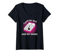 Donna I Love My Bed And My Snake Maglietta con Collo a V