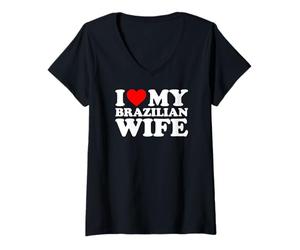 Donna I Love My Brazilian Wife Maglietta con Collo a V