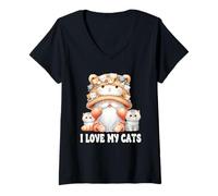 Donna I Love My Cats Gnome For Cat Lady Cute Kitten For Cat Mommy Maglietta con Collo a V