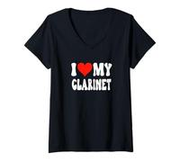Donna I Love My Clarinet - Heart Funny Marching Band Orchestra Maglietta con Collo a V