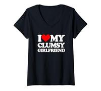 Donna I Love My Clumsy Girlfriend -Fun Dire Sarcastico Fidanzata Maglietta con Collo a V