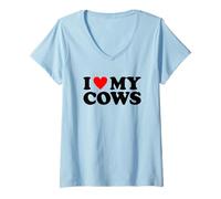 Donna I Love My Cows, I Heart My Cows Maglietta con Collo a V