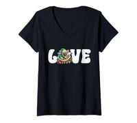 Donna I Love My Frenchie Xmas Graphic for Mom with Christmas Vibes Maglietta con Collo a V
