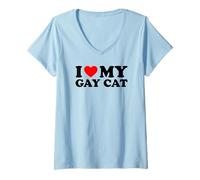 Donna I Love My Gay Cat Maglietta con Collo a V