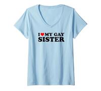 Donna I Love My Gay Sister Maglietta con Collo a V