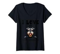 Donna I Love My Giant Schnauzer - Divertente Cartone Animato giocoso Maglietta con Collo a V