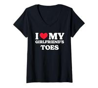 Donna I Love My Girlfriend's Toes T-Shirt Maglietta con Collo a V
