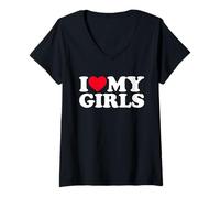 Donna I Love My Girls Maglietta con Collo a V