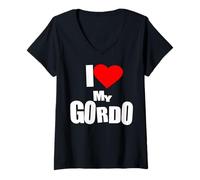 Donna I Love My Gordo Couples Latino Humor Tee Más Gordo, Más Amor Maglietta con Collo a V