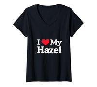 Donna I Love My Hazel Heart Hazel Love Hazel Maglietta con Collo a V