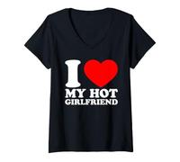 Donna I Love My Hot Girlfriend Maglietta con Collo a V