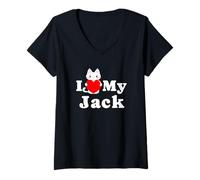 Donna I Love My Jack - Amante dei Gatti Maglietta con Collo a V