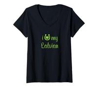 Donna I Love My Lettvian Horse Equestrian Show Riding Trainer Maglietta con Collo a V