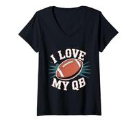 Donna I Love My QB Football Girlfriend Quarterback - Maglietta con Collo a V