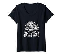 Donna I LOVE MY SHIH TZU! Lap Dog Giocoso Affettuoso Razza fedele Maglietta con Collo a V