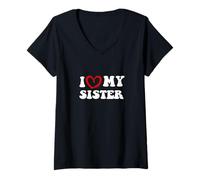 Donna I Love My Sister Personalizzato Sissy Custom Sis Family Maglietta con Collo a V
