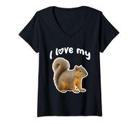 Donna I Love My Squirrel - Scoiattolo Volpe Maglietta con Collo a V