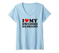 Donna I Love My Swedish Husband Maglietta con Collo a V