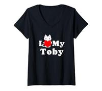 Donna I Love My Toby - Amante dei Gattini Maglietta con Collo a V