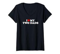 Donna I Love My Two Dads Maglietta con Collo a V