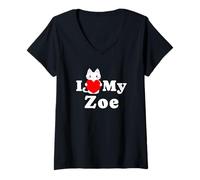 Donna I Love My Zoe - Amante dei Gatti Maglietta con Collo a V