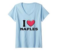 Donna I Love Naples Italia Maglietta con Collo a V