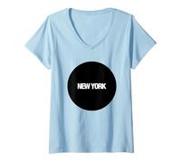 Donna I Love New York City, New York in Black Circle Illustration Maglietta con Collo a V
