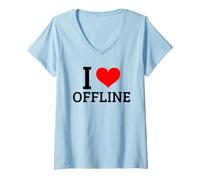 Donna I Love Offline (Digital Detox) (Grafica a Cuore) Maglietta con Collo a V