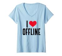 Donna I Love Offline (Digital Detox) (Grafica a Cuore) Maglietta con Collo a V