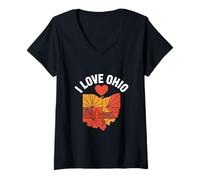 Donna I Love Ohio Cuore Stato Skyline Opera d'Arte Maglietta con Collo a V
