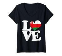 Donna I Love Oman Flag Heart, Viaggio Patriottico Maglietta con Collo a V