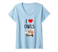 Donna I Love Owls I Heart Owls Birdie Lover Night Bird Watcher Maglietta con Collo a V