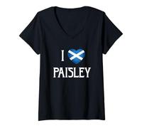 Donna I Love Paisley Scozia Bandiera Cuore Saltire Scozzese Maglietta con Collo a V