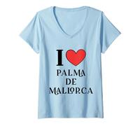 Donna I Love Palma De Mallorca Spagna Maglietta con Collo a V