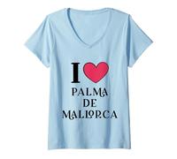 Donna I Love Palma De Mallorca Spagna Maglietta con Collo a V