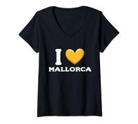 Donna I Love Palma De Mallorca Spagna Maglietta con Collo a V