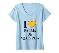 Donna I Love Palma De Mallorca Spagna Maglietta con Collo a V