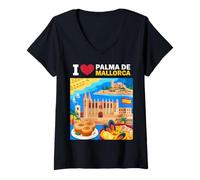 Donna I Love Palma De Mallorca Spagna Viaggio Souvenir Maglietta con Collo a V