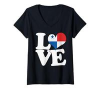 Donna I Love Panama Flag Heart, Viaggio Patriottico Maglietta con Collo a V