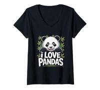 Donna I Love Pandas Cute Panda Bear Opera d'Arte Maglietta con Collo a V