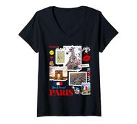 Donna I Love Paris, Cool Paris Famous Landmarks with Eiffel Tower Maglietta con Collo a V