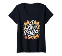 Donna I Love Pasta Cucina Italiana Arte Grafica Maglietta con Collo a V